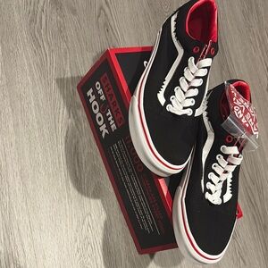 Vans Black and White Sneakers with Red Accents